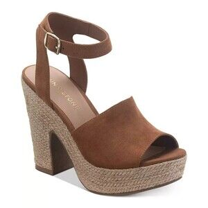 Sun+Stone Women's Fey Espadrille Dress Sandals Wedges Cognac Brown Size 10M